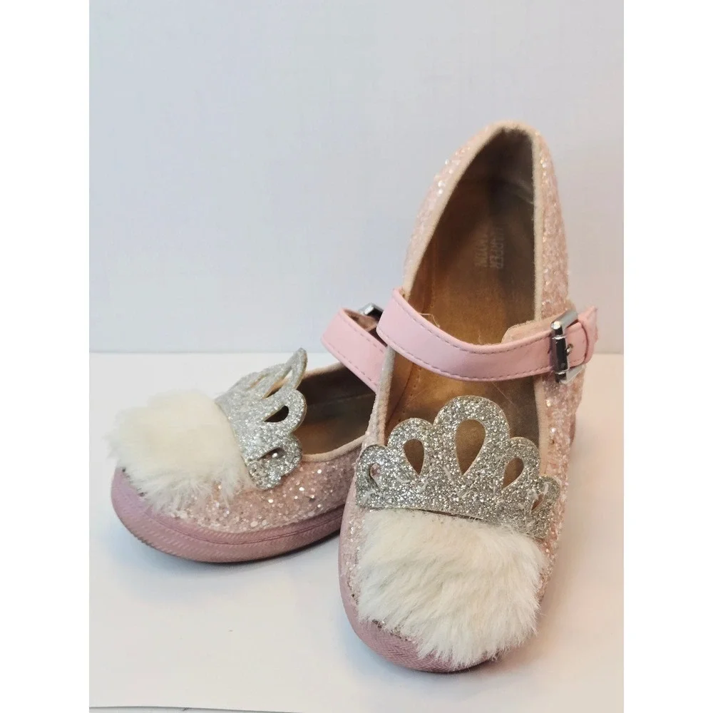 Harper Canyon Girls Pink Glitter Crown Pom Pom Mary Jane Shoes Size 10 13528779